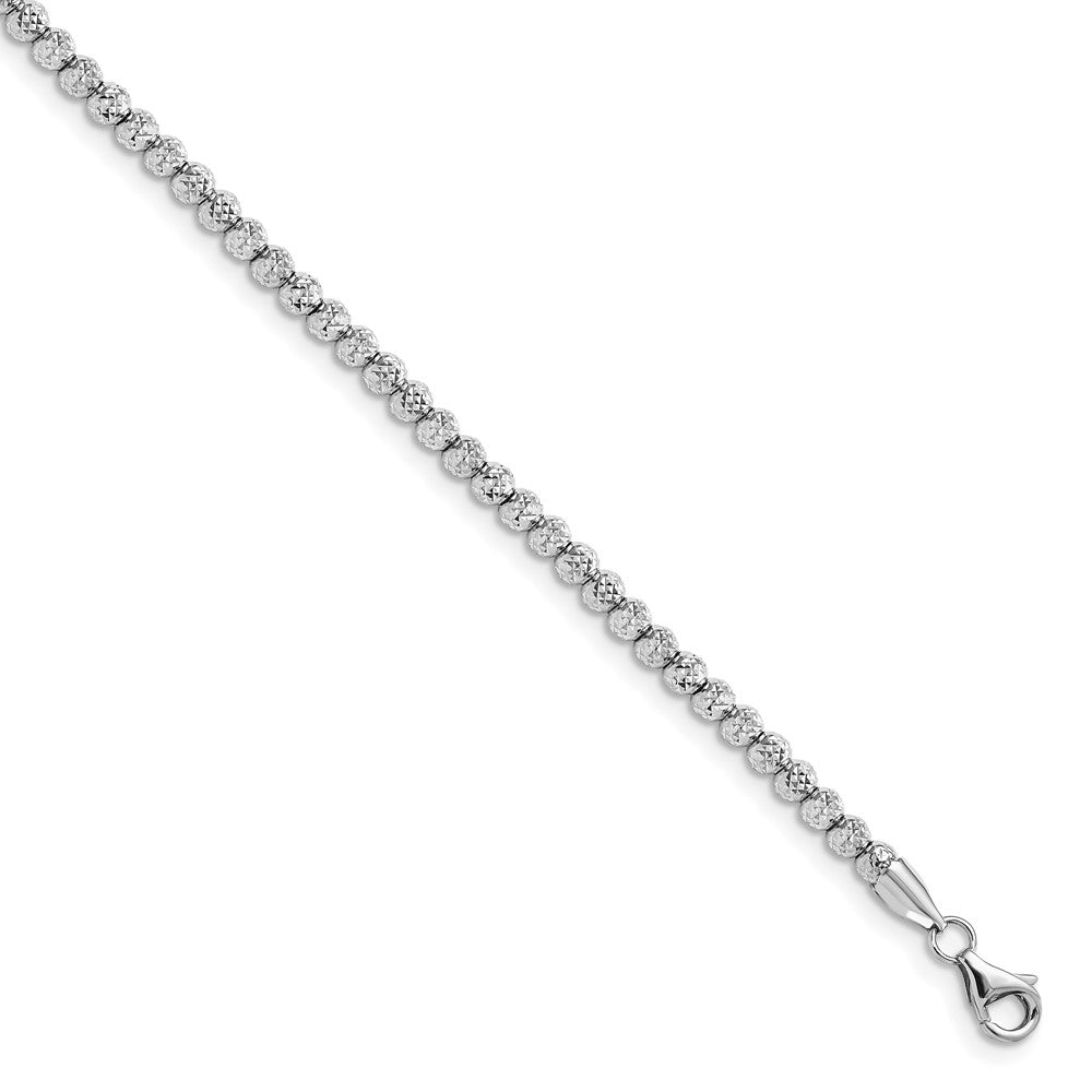 10K White Gold Polished D/C Beaded Bracelet 7.5  inches