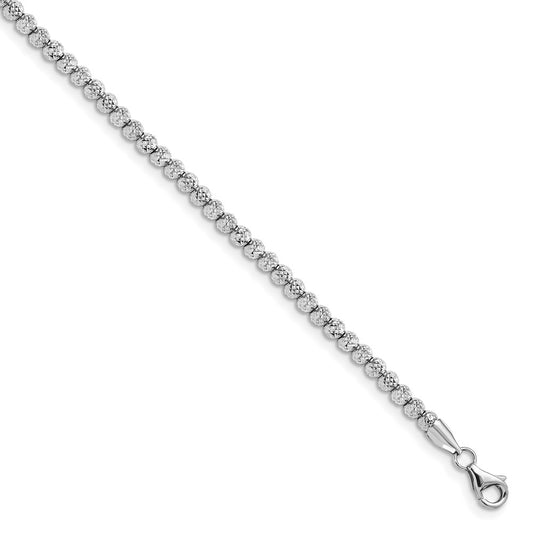 10K White Gold Polished D/C Beaded Bracelet 7.5  inches