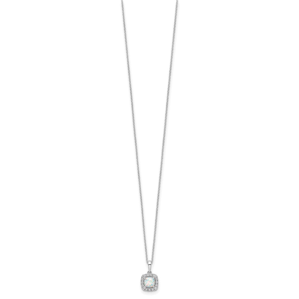 10k White Gold 1/4 carat Lab Grown Diamond VS/SI+ G+ and Created Opal 18 inch Pendant Necklace