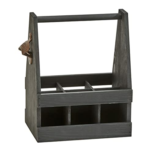 Creative Gifts International Black Wood 6 Bottle Caddy with Opener 11.25x9