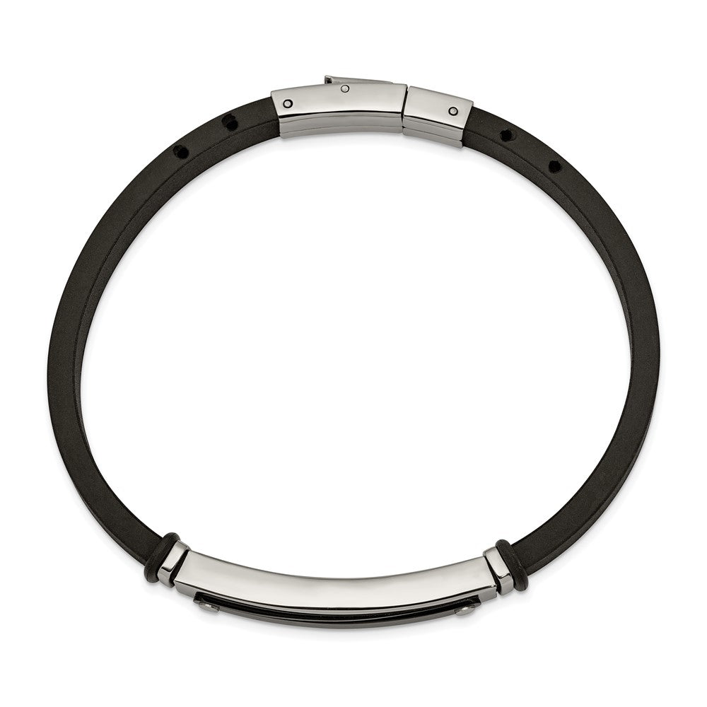 Stainless Steel Polished Black IP-plated Black Rubber 8.25in Bracelet 8.25 inches