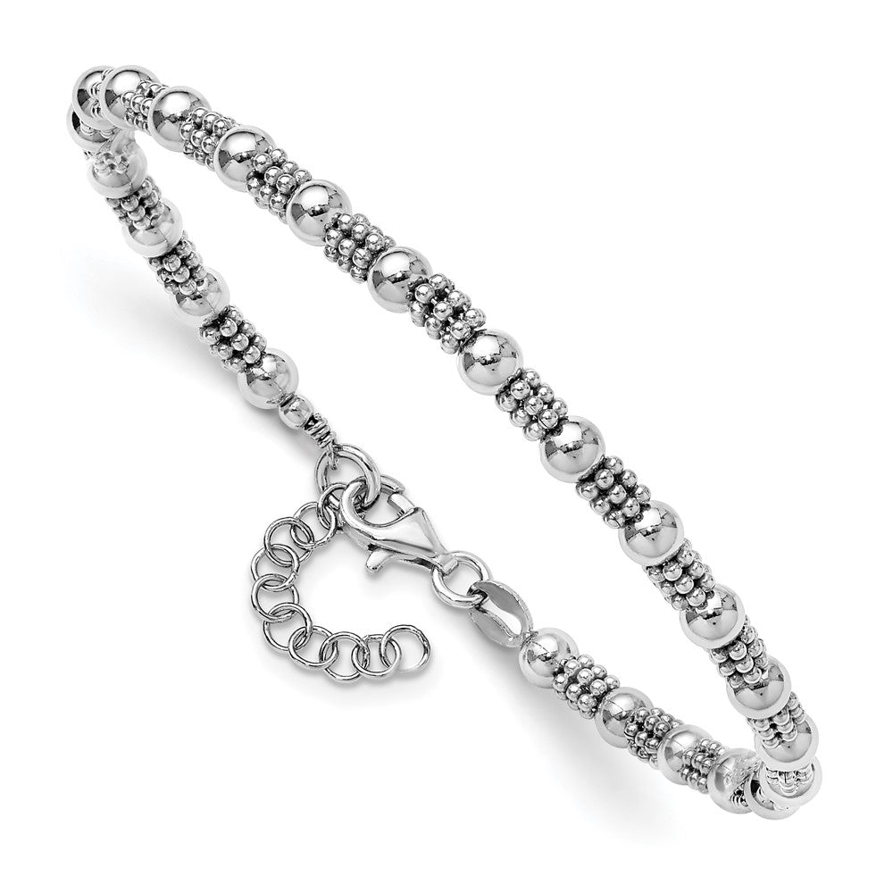 Sterling Silver RH-plated Fancy Beaded w/1in ext. Bracelet 8.25  inches