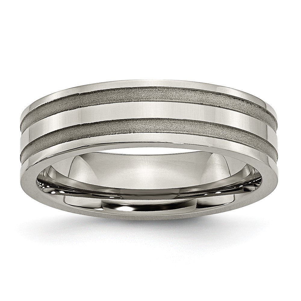 Titanium Brushed and Polished 6mm Grooved Band Size - 12