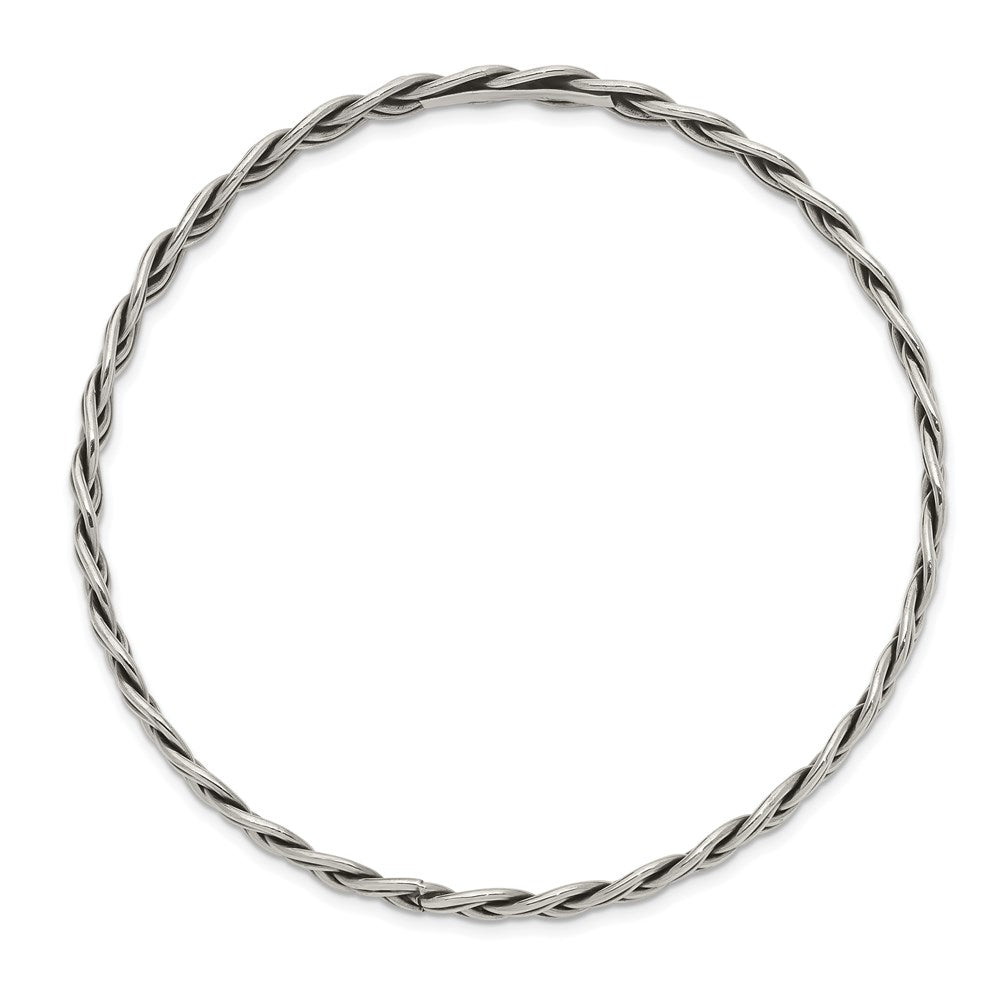 Sterling Silver Antiqued 5.25mm Slip-on Bangle 8 inches