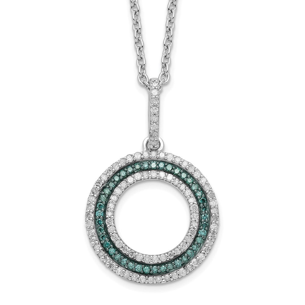 White Night Sterling Silver Rhodium-plated Blue and White Diamond Circle 18 inch Necklace with 2 Inch Extender 18 Inches