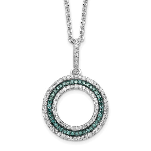 White Night Sterling Silver Rhodium-plated Blue and White Diamond Circle 18 inch Necklace with 2 Inch Extender 18 Inches
