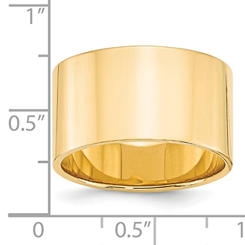 14k Yellow Gold 12mm Lightweight Flat Wedding Band Size 9.5