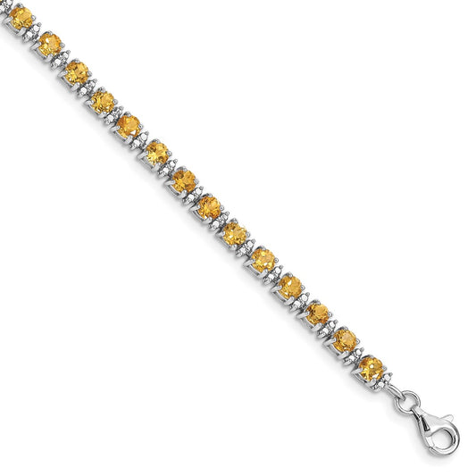 Sterling Silver Rhodium-plated Citrine and Diamond Bracelet 7 inches