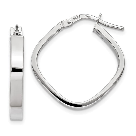 10K White Gold Flat Edge Square Hoop Earrings