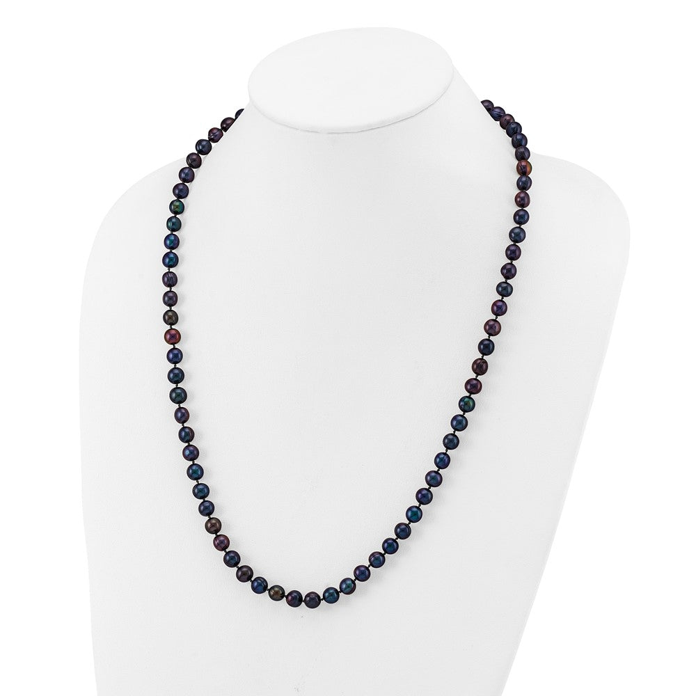 14k 6-7mm Black Near-Round Freshwater Cultured Pearl 24 inch Necklace