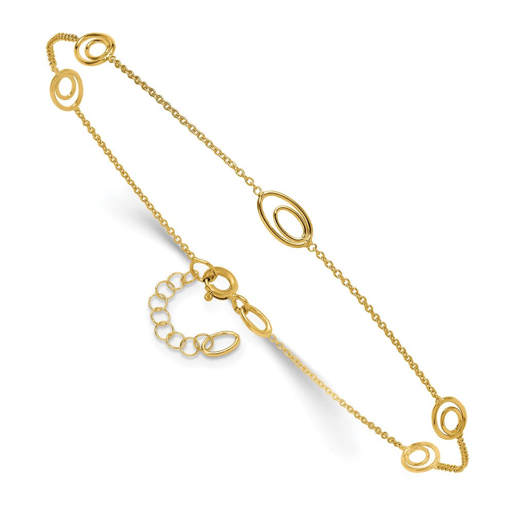 14K Polished Fancy Oval Link 9in Plus 1in ext. Anklet