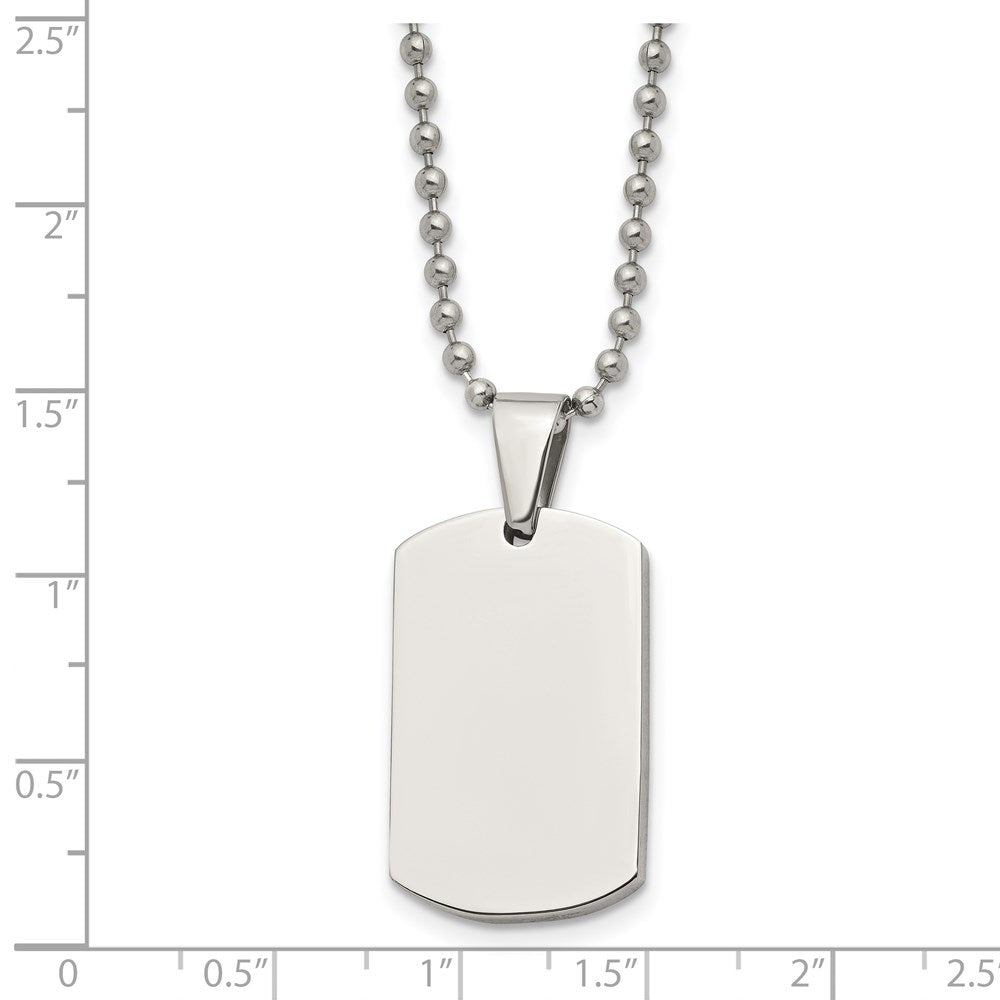Stainless Steel Brushed & Polished 4mm Reversible Dog Tag 24in Necklace