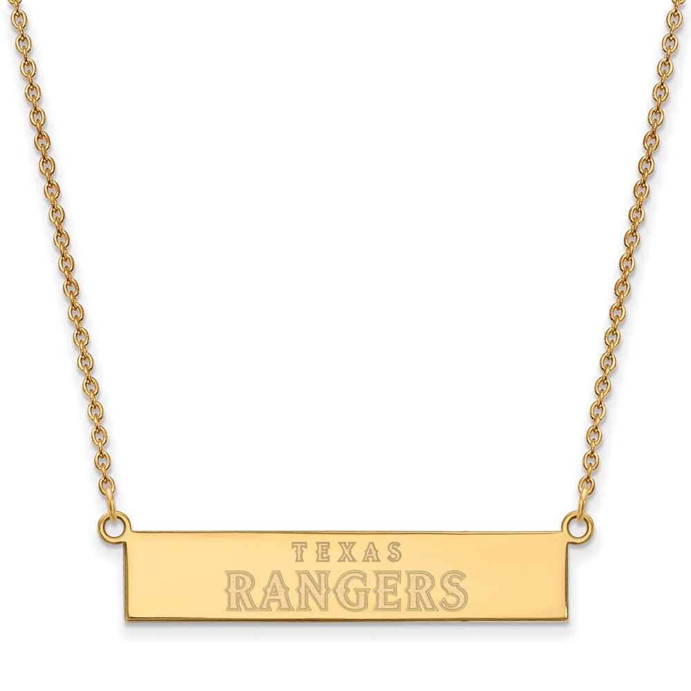 Sterling Silver Gold-plated MLB LogoArt Texas Rangers Team Script Bar 18 inch Necklace