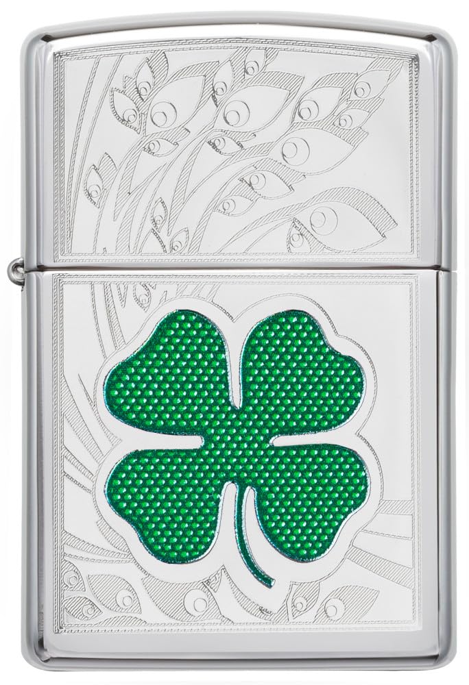Zippo Clover Design High Polish Chrome Pocket Lighter
