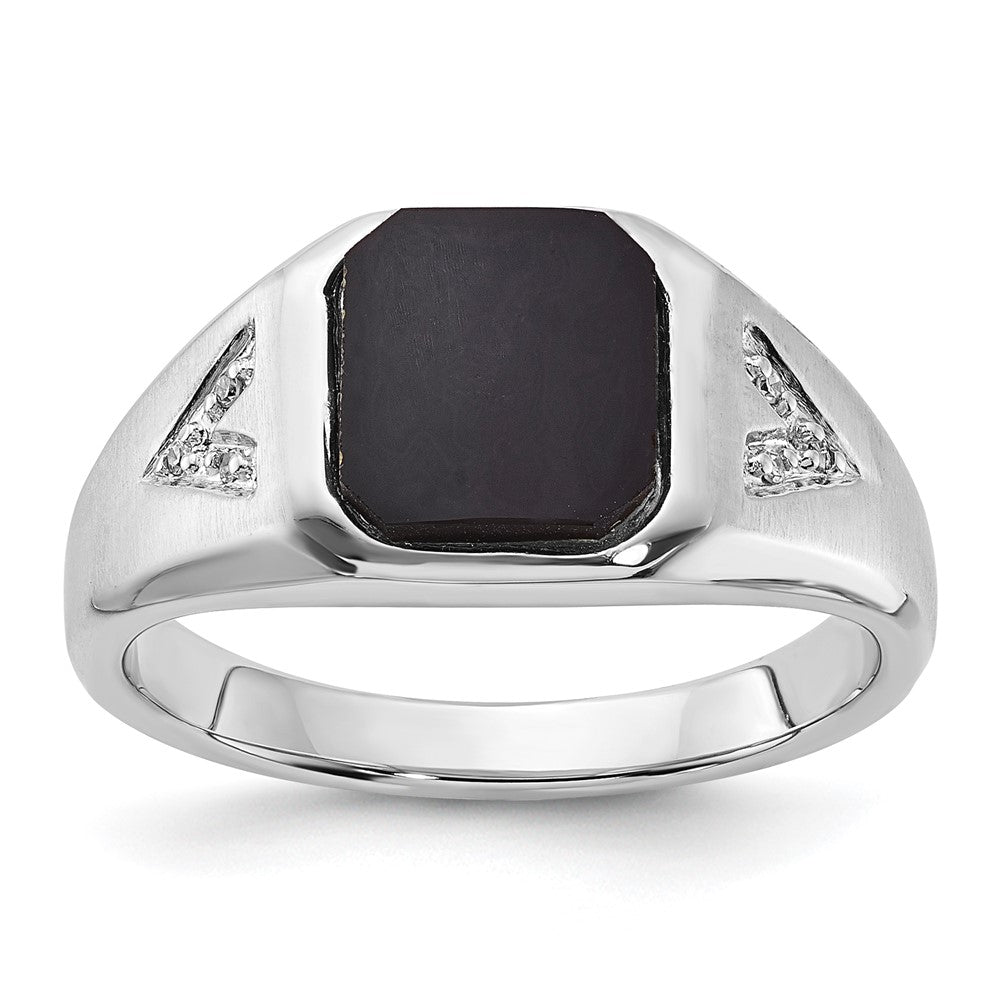 10K White Gold Polished & Brushed 1-9.2X9.2 Onyx & Diamond Ring