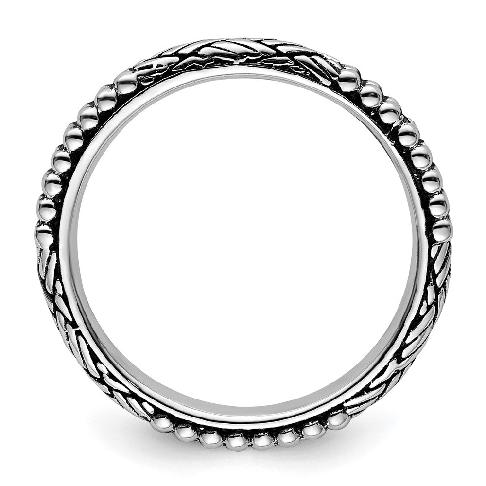 Sterling Silver Stackable Expressions Antiqued Patterned Ring Size -9