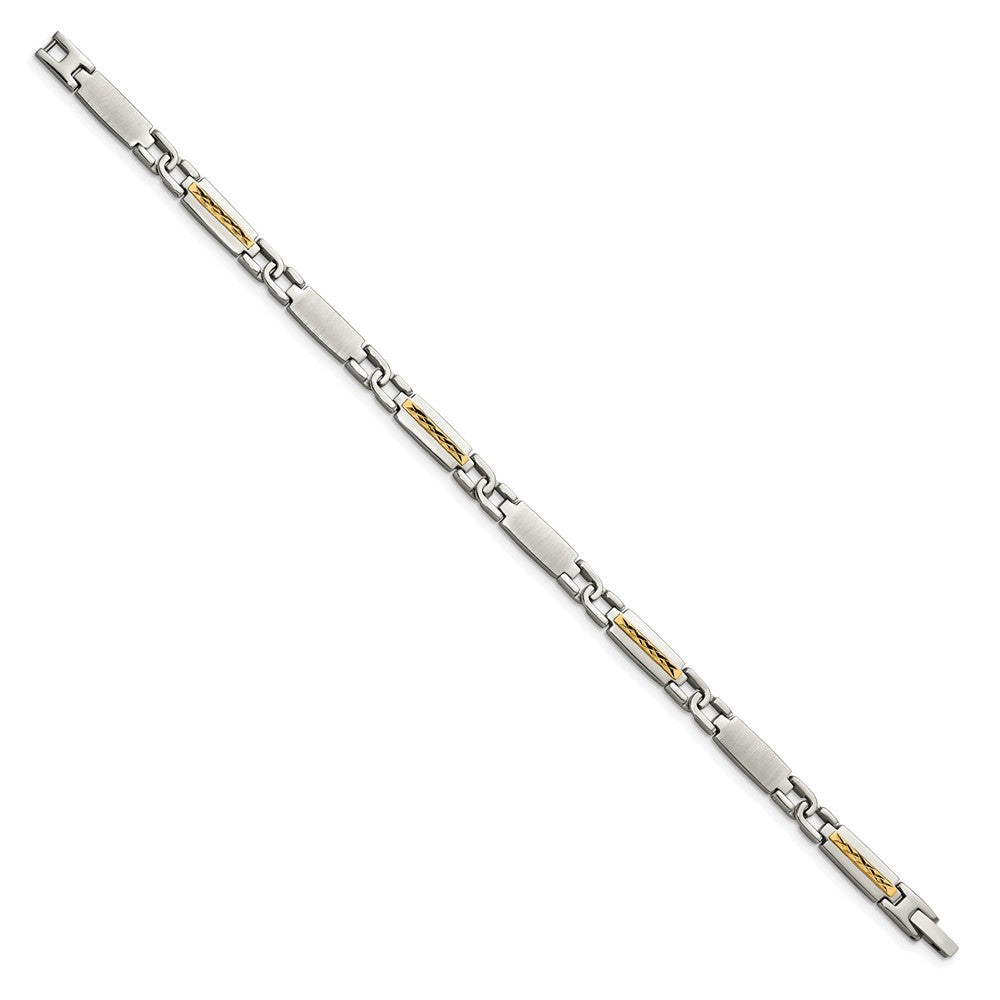 Stainless Steel with 14k Accent 8.75in Brushed & Polished Link Bracelet 8.75 inches