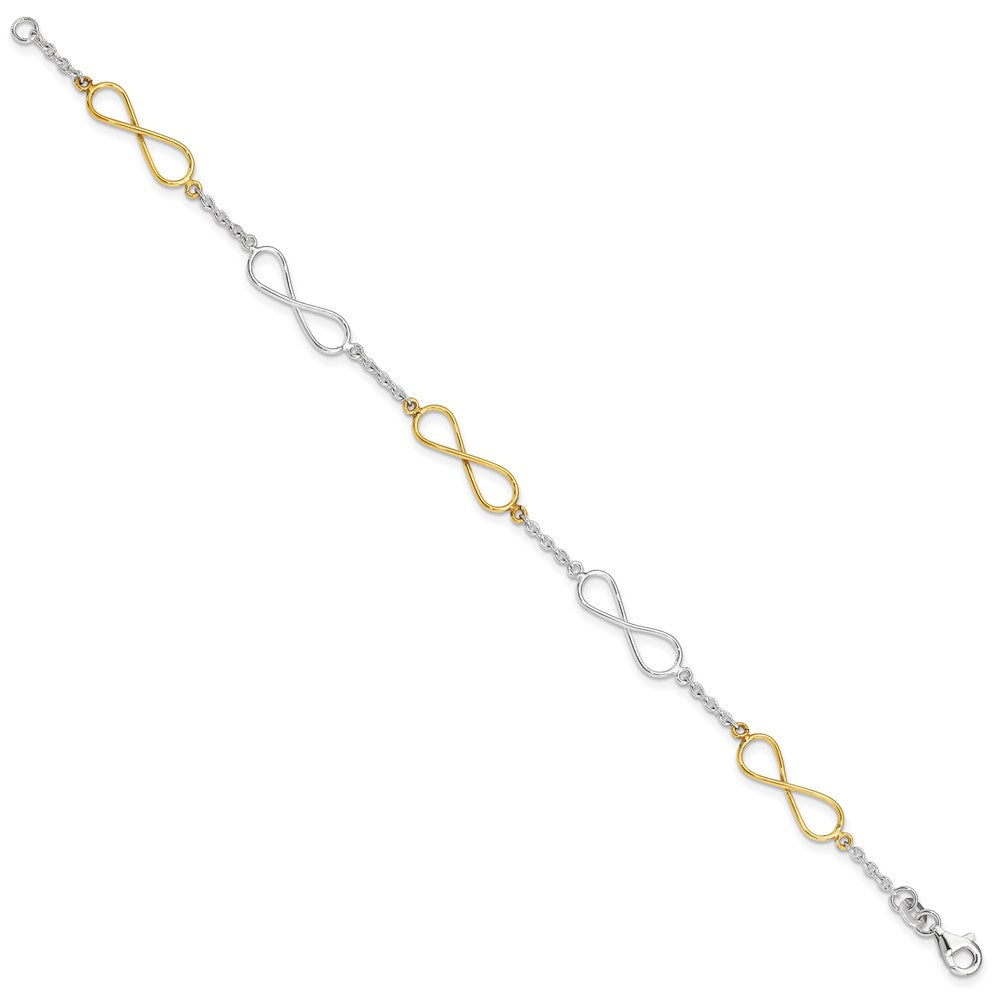 Sterling Silver Polished Flash Gold Infinity Symbol Bracelet 7.5 inches