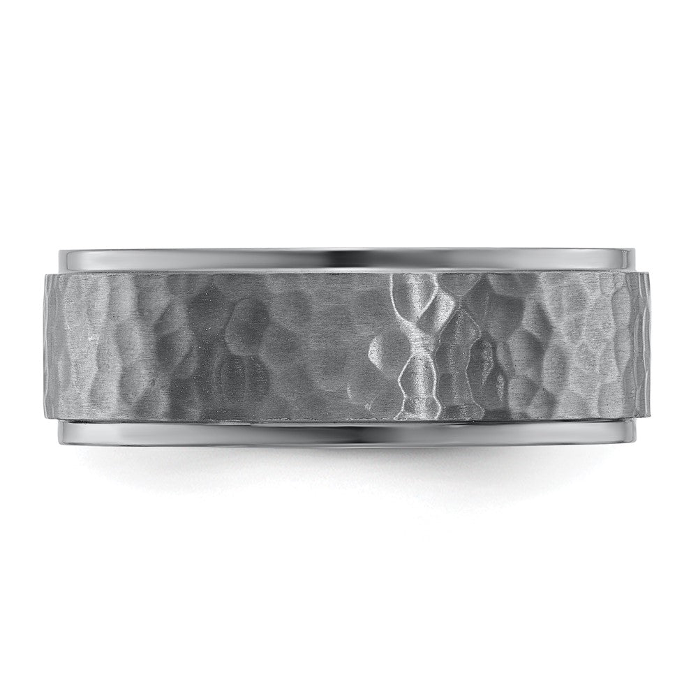 Chisel Tantalum Brushed and Polished Hammered Center 8mm Beveled Edge Band Size - 12