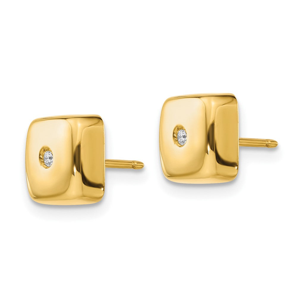 14k Polished Square with CZ Post Earrings