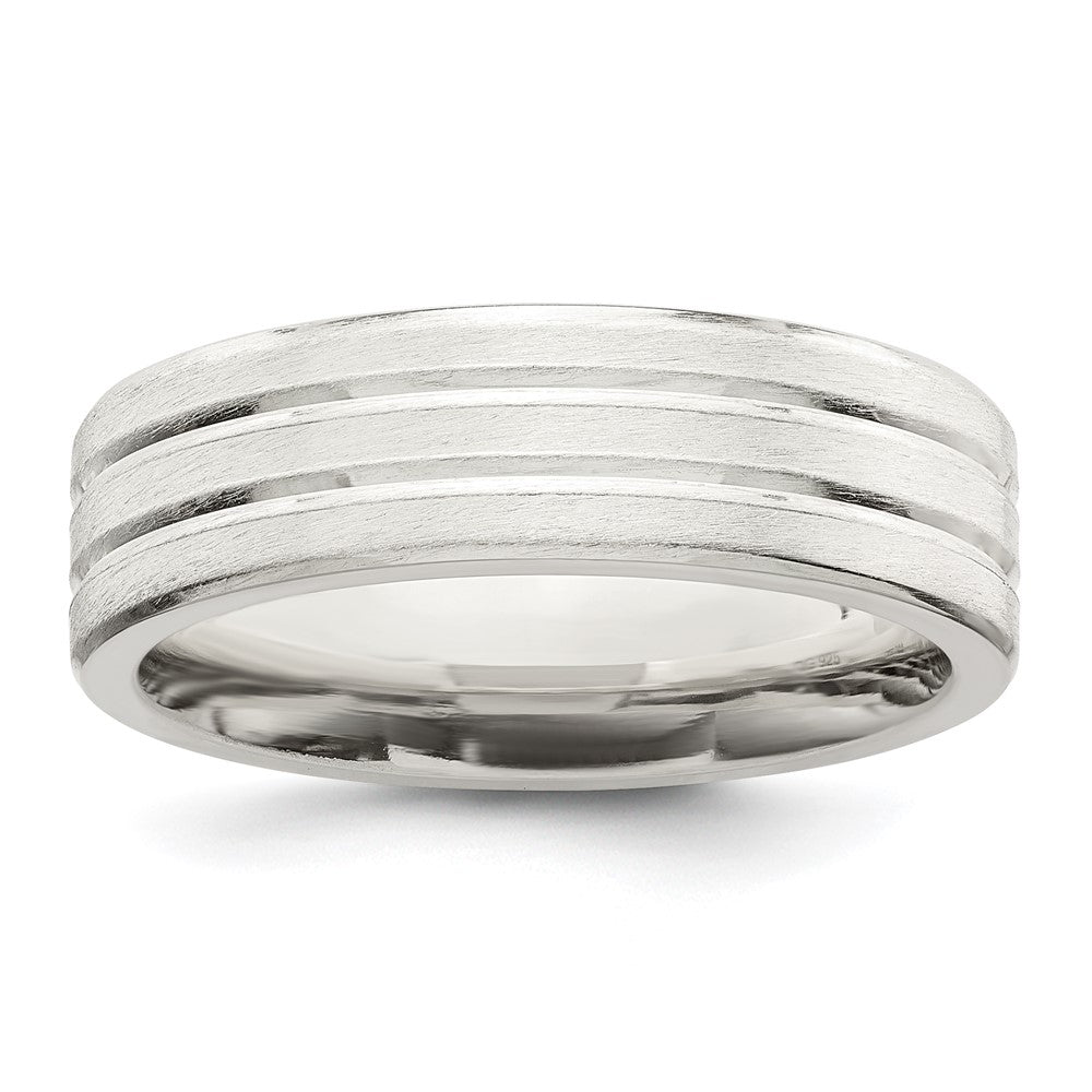 Sterling Silver 6mm Brushed Flat Grooved Fancy Band Size 8.5
