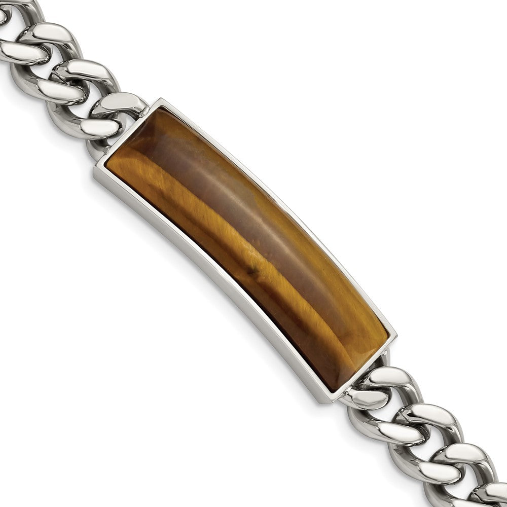 Stainless Steel Polished with Tigers Eye Inlay 8.25in Bracelet 8.25 inches