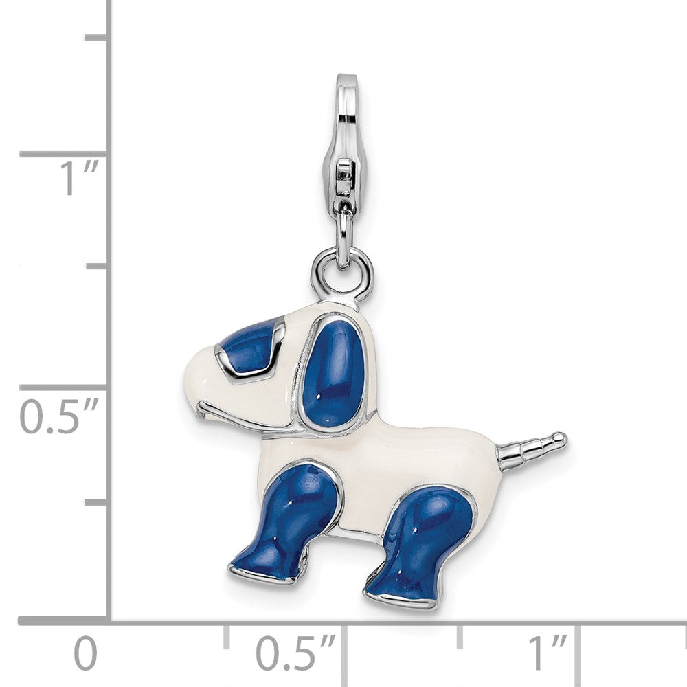 Amore La Vita Sterling Silver Rhodium-plated Polished 3-D Enameled Robot Dog Charm with Fancy Lobster Clasp
