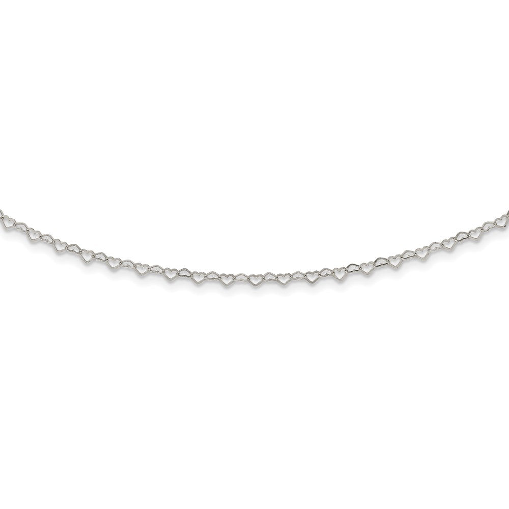 Sterling Silver Polished Hearts Link w/4 in ext Choker 12 Inches