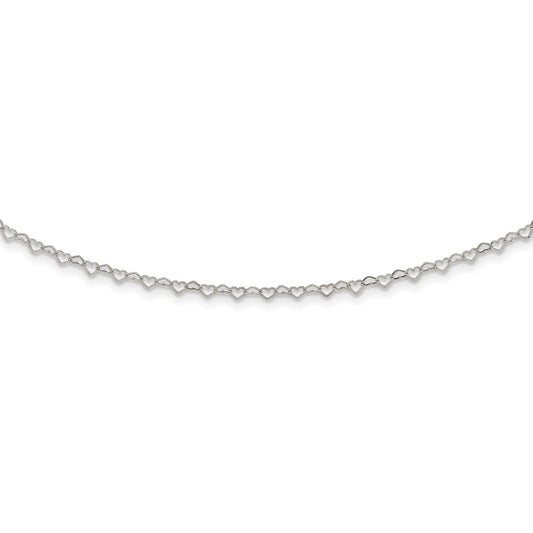 Sterling Silver Polished Hearts Link w/4 in ext Choker 12 Inches