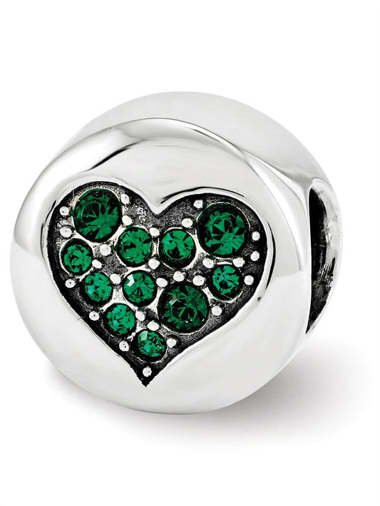 Sterling Silver Reflections May Green Crystal Success Heart Bead