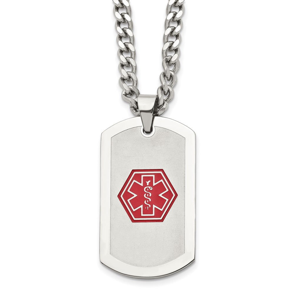 Stainless Steel Brushed & Polished w/Red Enamel Medical ID 30in Necklace