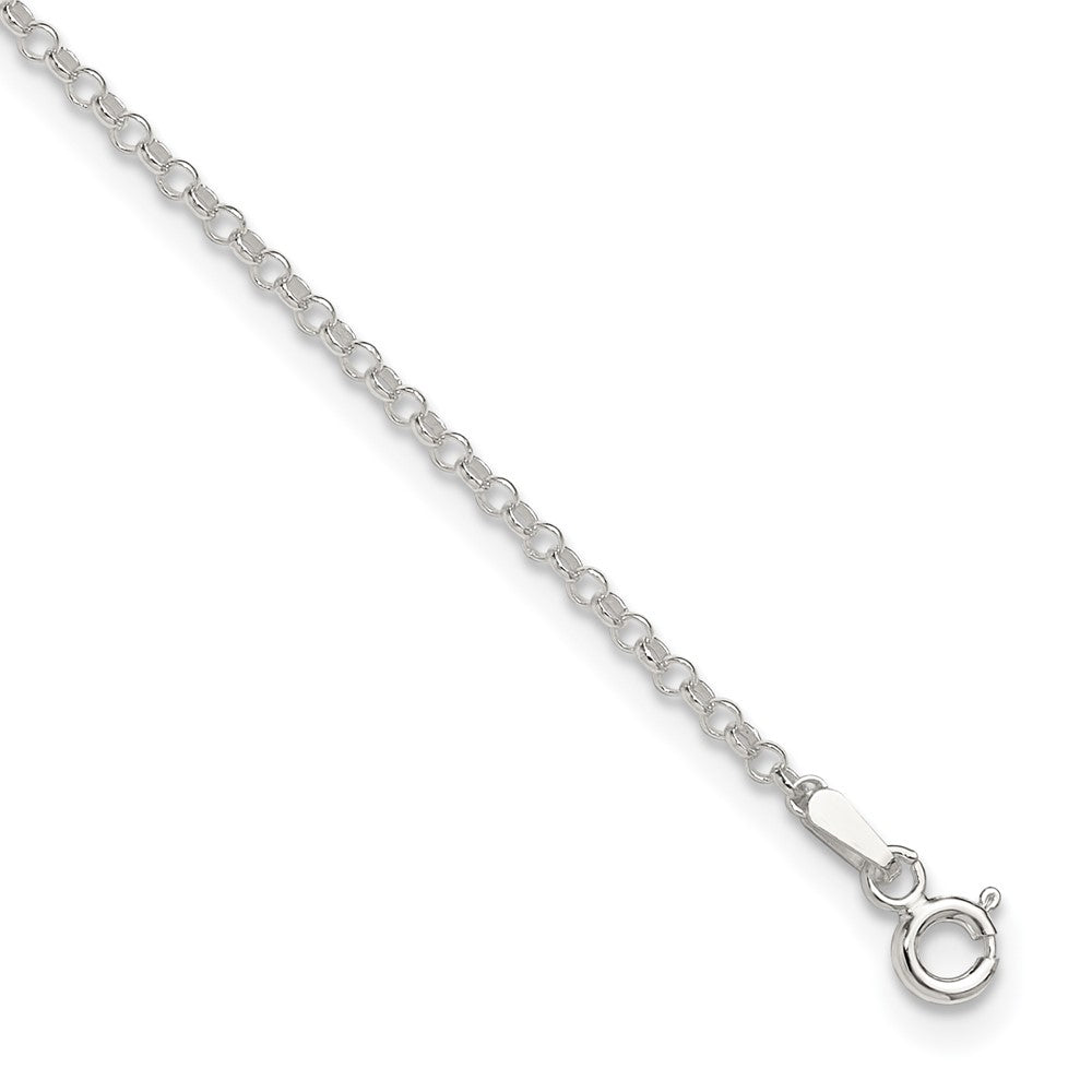 Sterling Silver 2mm Rolo 9in Plus 1in ext. Chain Anklet 9 inches