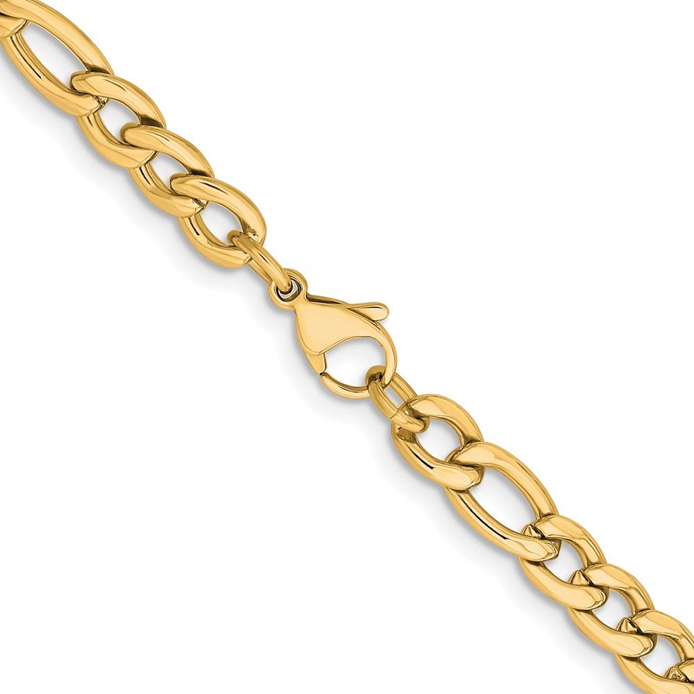 Chisel Stainless Steel Polished Yellow IP-plated 6.75mm 20 inch Figaro Chain