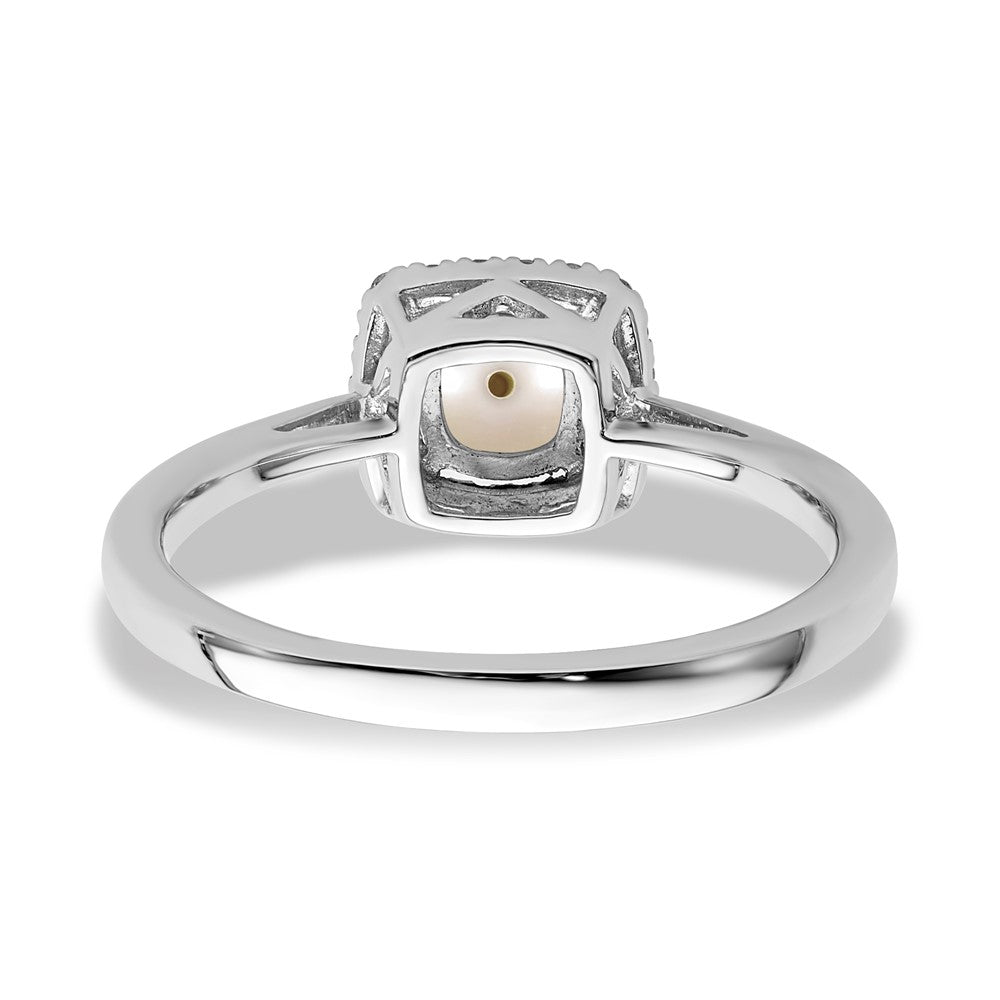 Sterling Silver Pearl & Diamond Ring