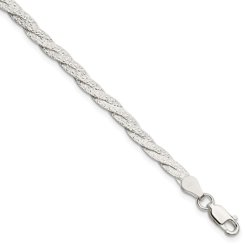 Sterling Silver Fancy Textured Reversible Braided Bracelet 7.5 inches