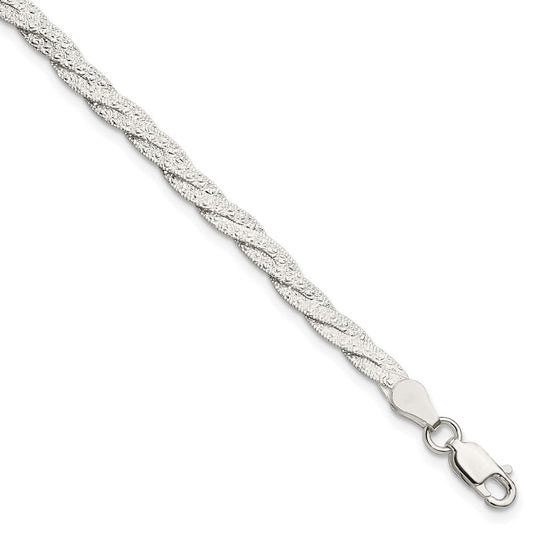 Sterling Silver Fancy Textured Reversible Braided Bracelet 7.5 inches