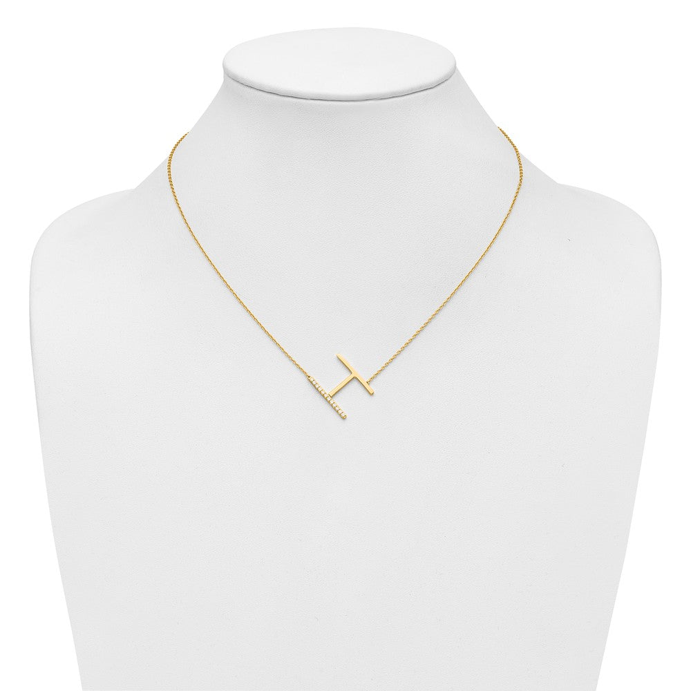 14K Sideways Diamond Initial H Necklace