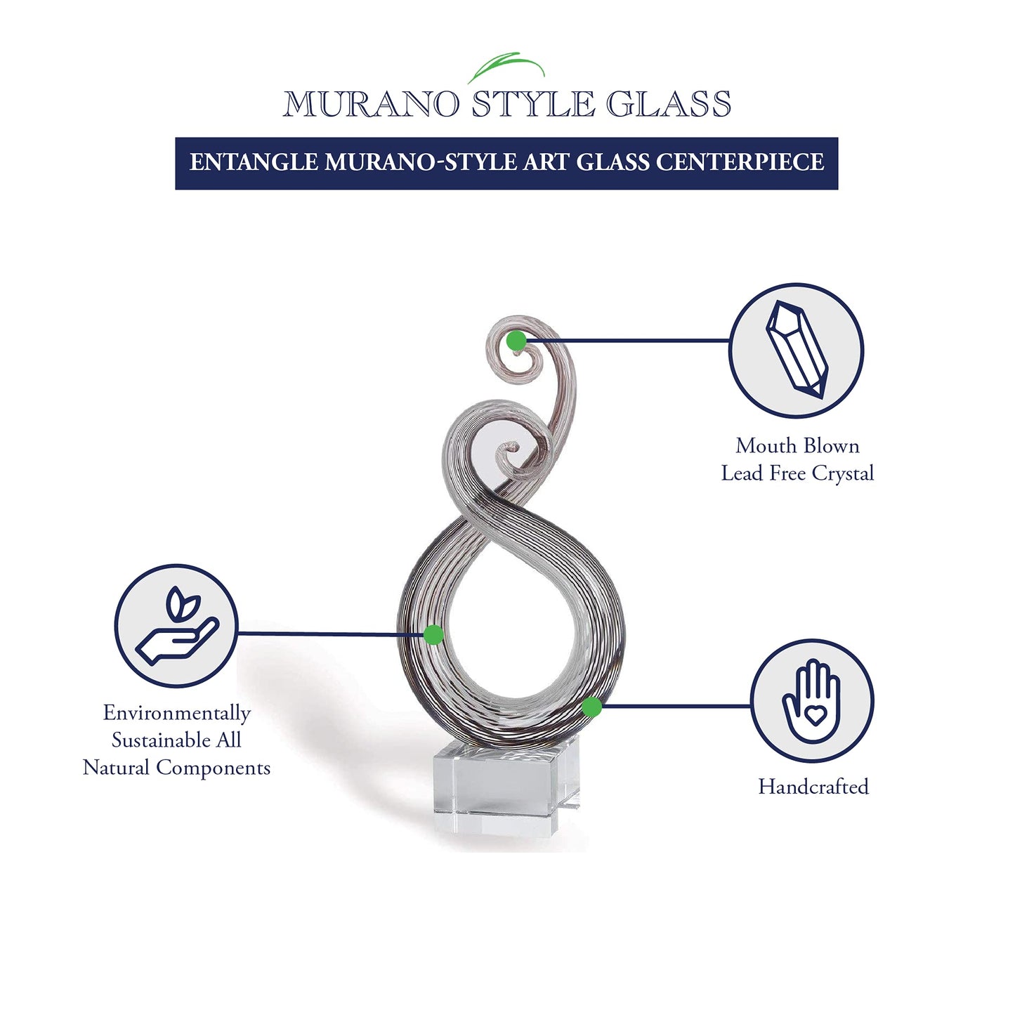 Entangle Murano Style Art Glass Centerpiece on Crystal Base H10"