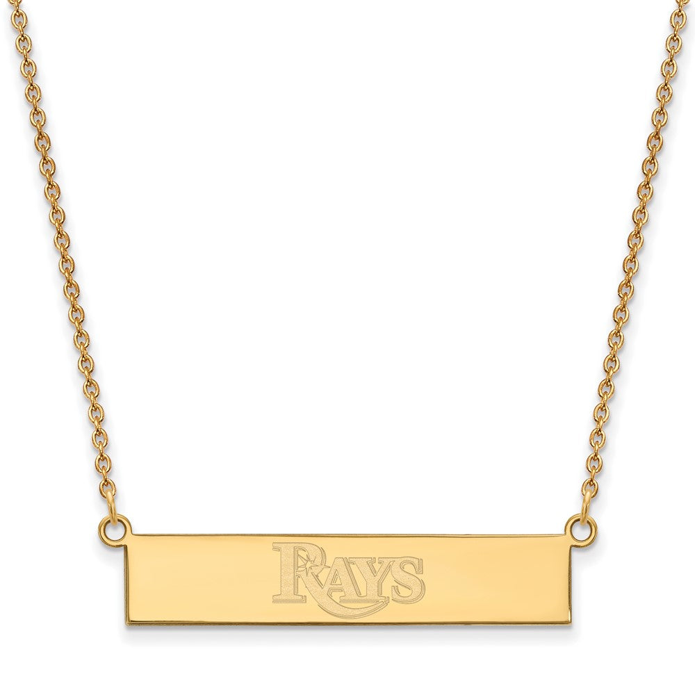 Sterling Silver Gold-plated MLB LogoArt Tampa Bay Rays Team Script Small Bar 18 inch Necklace