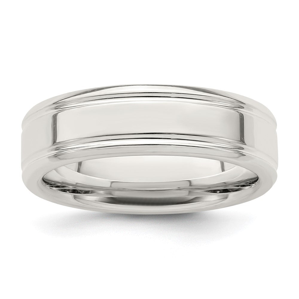 Sterling Silver 6mm Polished Flat Grooved Fancy Band Size 8