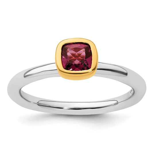 Sterling Silver Stackable Expressions w/Gold-plated P.Tourmaline Ring Size -10