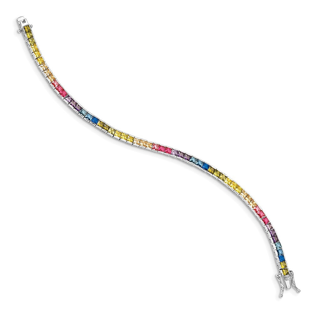 Prizma Sterling Silver Rhodium-plated 7.25 inch Channel-Set Colorful CZ Bracelet 7.25 inches