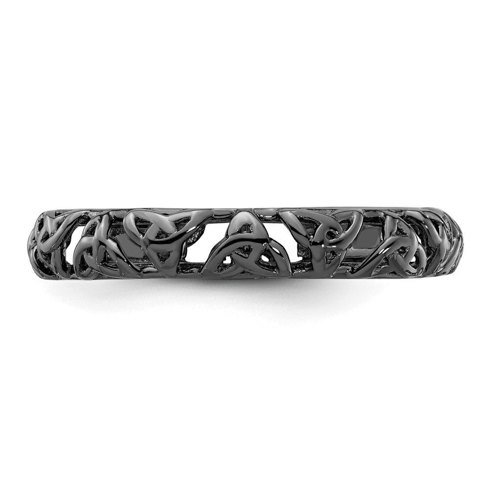 Sterling Silver Stackable Expressions Black-plated Celtic Knot Ring Size -10