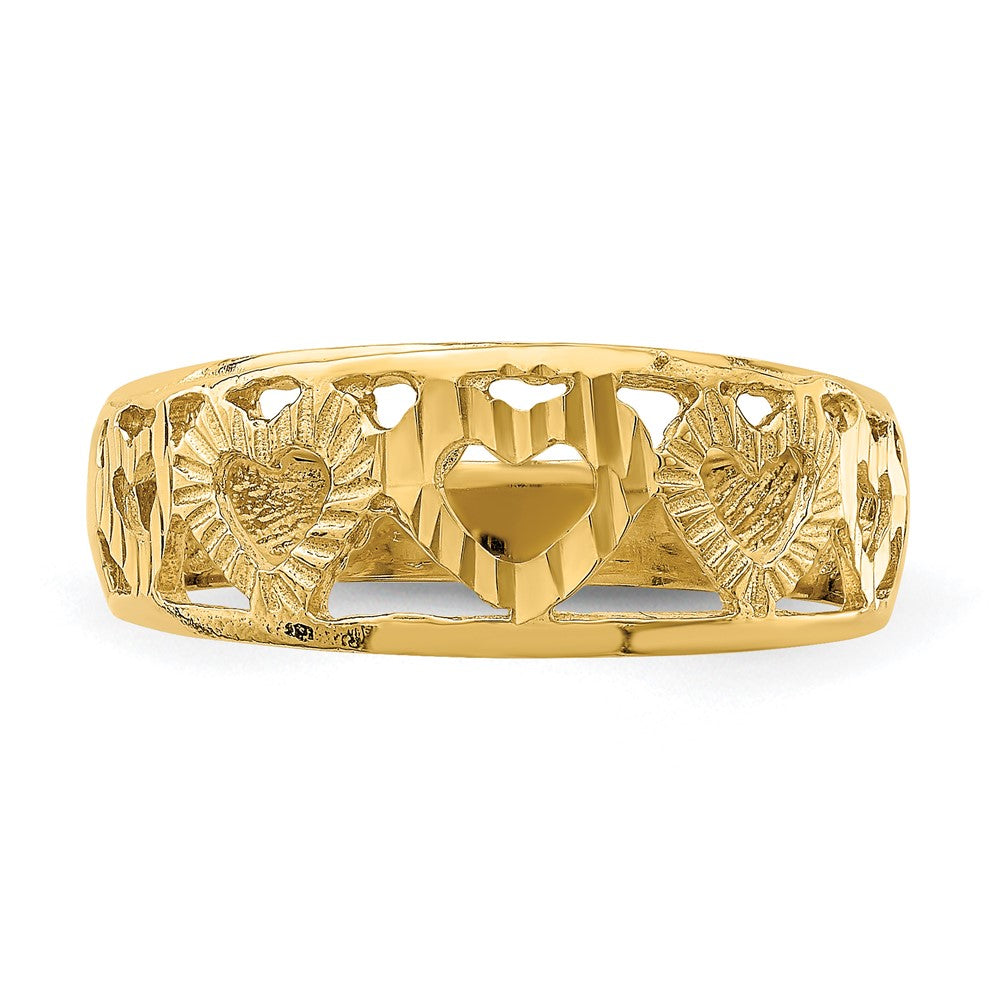 14k Diamond-cut 5 Heart Ring size 6