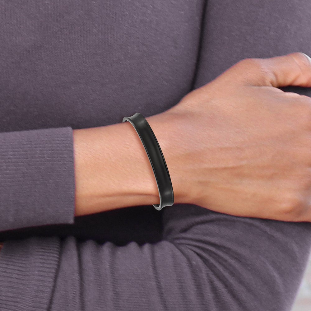 Titanium Brushed w/Polished Edge Black IP-plated 10mm Cuff Bangle 7 inches