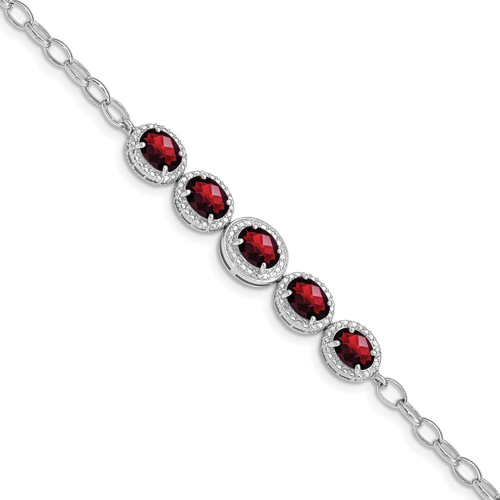 Sterling Silver Rhod-plat Garnet Bracelet 8 inches