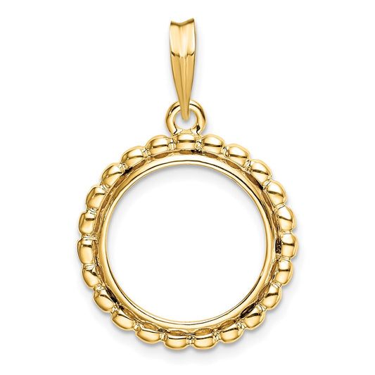 Wideband Distinguished Coin Jewelry 14k Polished with Beaded Edge 15.0mm Prong Coin Bezel Pendant