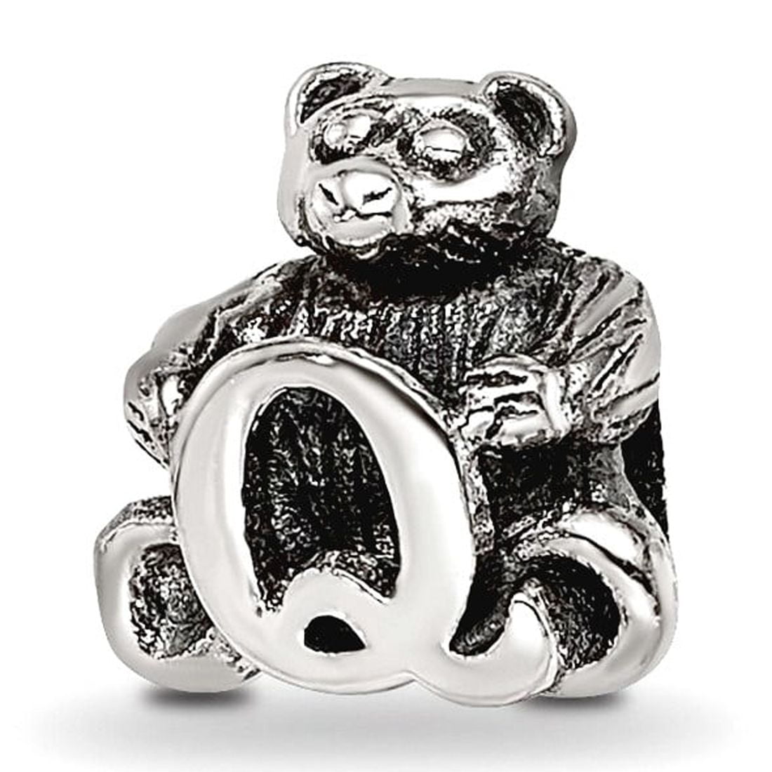 925 Sterling Silver Artisan Oxidized Reflections Letter Name Personalized Monogram Initial Q Bead Charm 7.27x7.27mm Wide