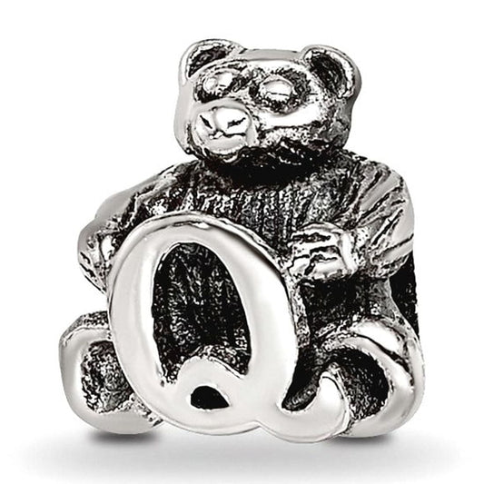 925 Sterling Silver Artisan Oxidized Reflections Letter Name Personalized Monogram Initial Q Bead Charm 7.27x7.27mm Wide