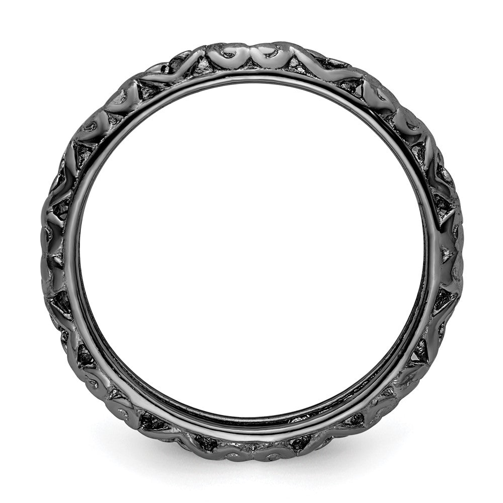 Sterling Silver Stackable Expressions Black-plated Carved Ring Size -6